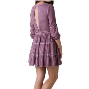 Mauve Tiered Ruffle Long Sleeve Mini Dress Small Cottage Fairy Whimsical Boho